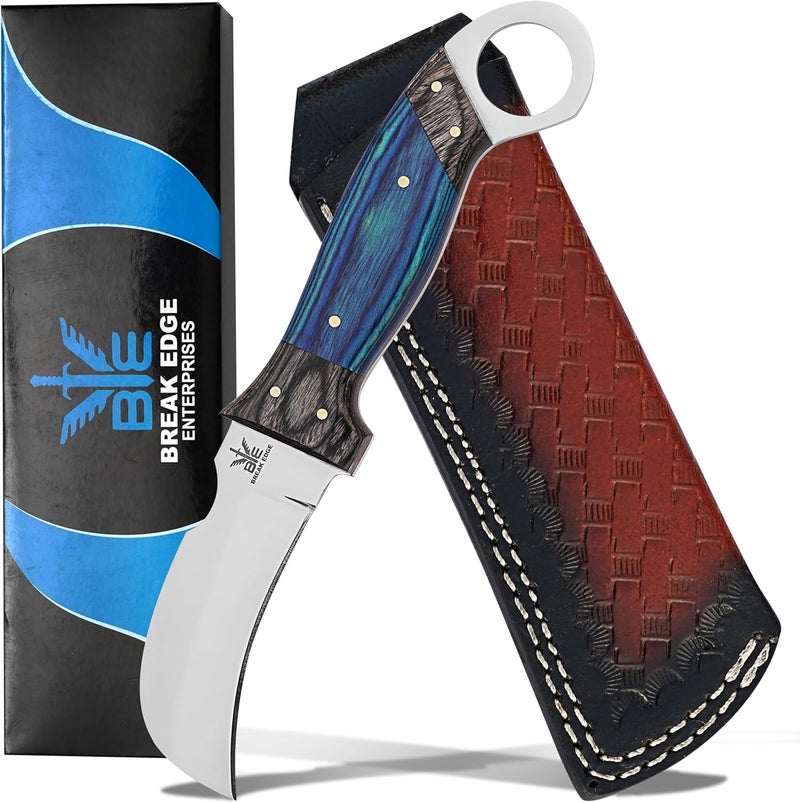 BE BREAK EDGE Handmade StainlessSteel Lineman’s Hawkbill knife with Leather sheath, Heavy Duty Utility Knife blade Electrician Wire Skinning knife for professional. - Image 1